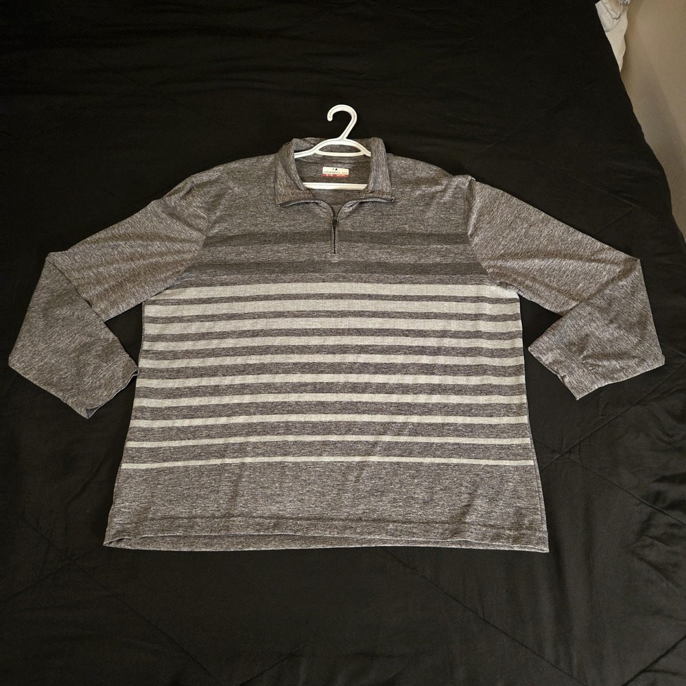 Grand Slam Shirt Mens XL Gray Stripe 1/4 Zip Long Sleeve Golf Polo Pullover